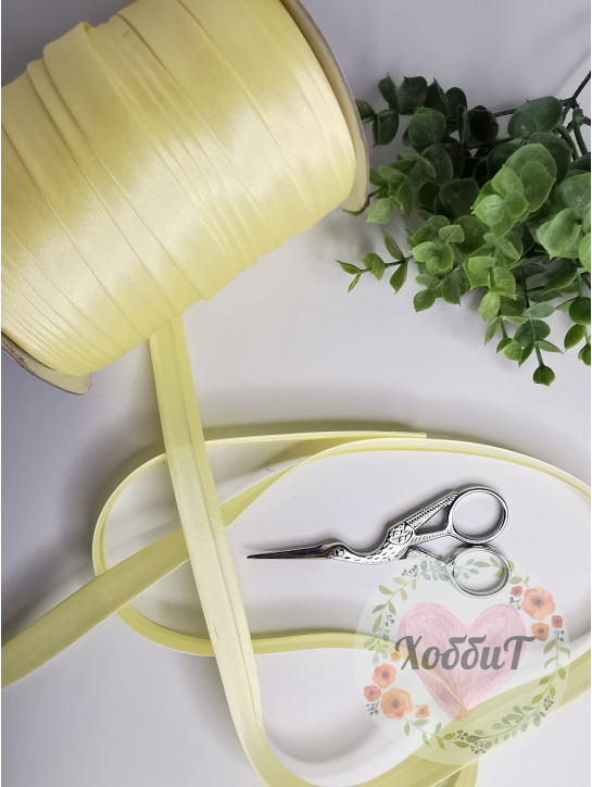 Косая бейка атласная 1,5см (нежно-желтый) №15, 5 метров